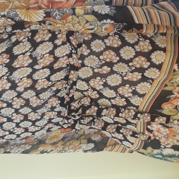 Angie boho gorgeous floral semi-sheer stripe tunic top tie back bell sleeve sz S - Picture 11 of 17